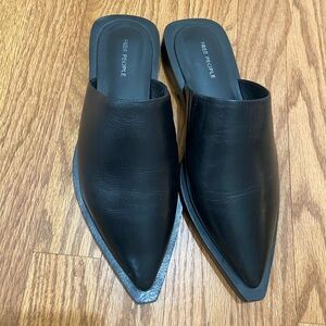 Free People Black Pointed Leather Backless Mules